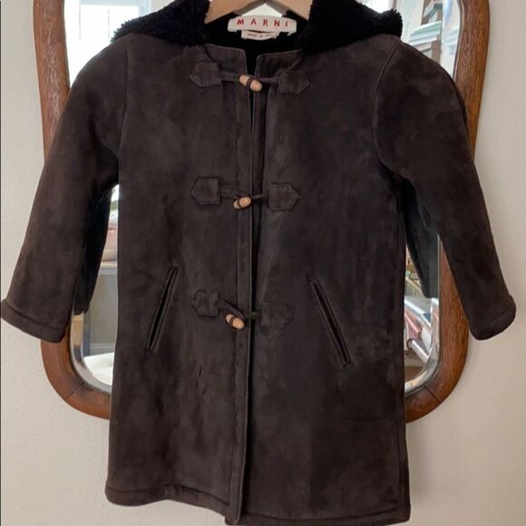 MARNI Kids Shearling toggle pea coat + mittens